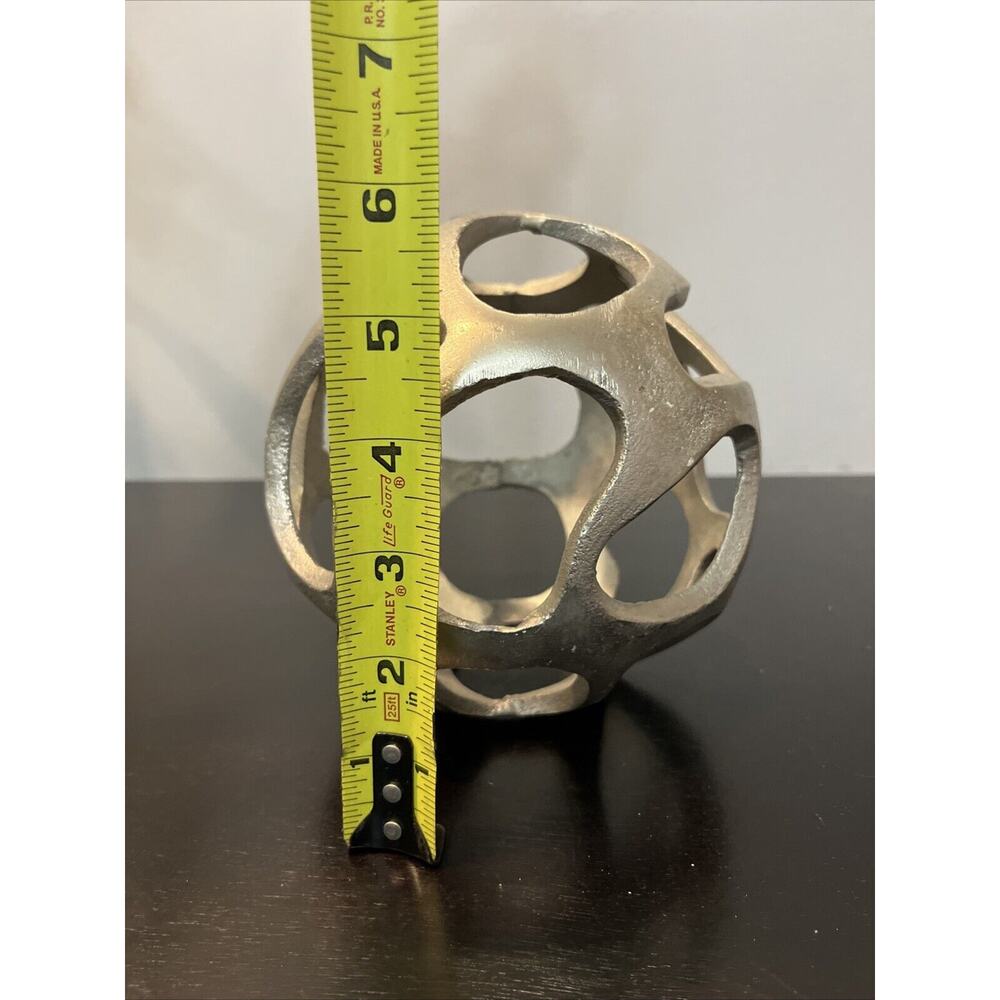Silver Metal Decor Sphere Orb Globe Ball Accent Piece Modern Eclectic6” - Picture 3 of 3